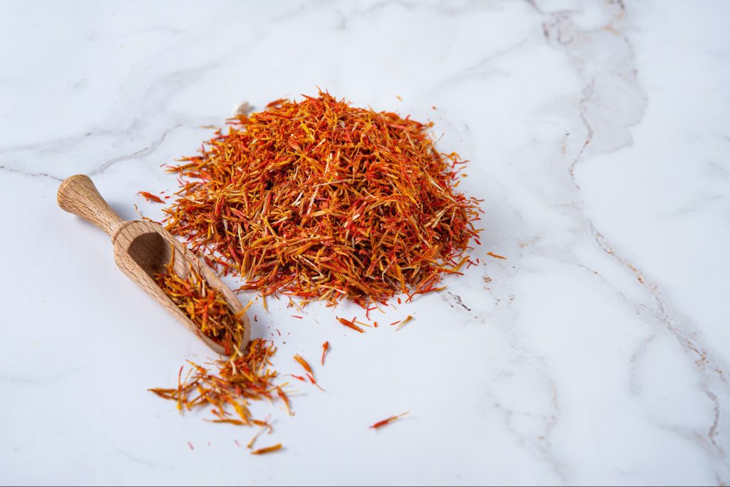 aroma oriental spice saffron on a marble table